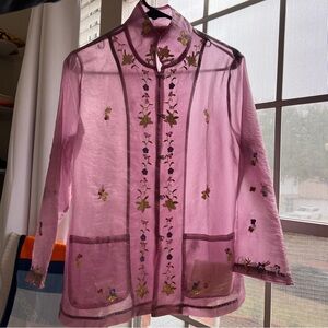 Pink Sheer Floral Embroidered Blouse